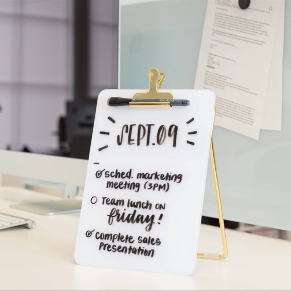 U Brands 8.5"x11.7" Adjustable Glass
Desktop Easel with Gold Accents and Marker - Picture 2 of 5